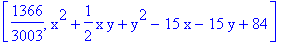[1366/3003, x^2+1/2*x*y+y^2-15*x-15*y+84]